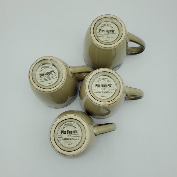Pier 1 Wave Mugs Tan Stoneware Mugs Brown Gold Reddish Orange Arc Border - Picture 4 of 9